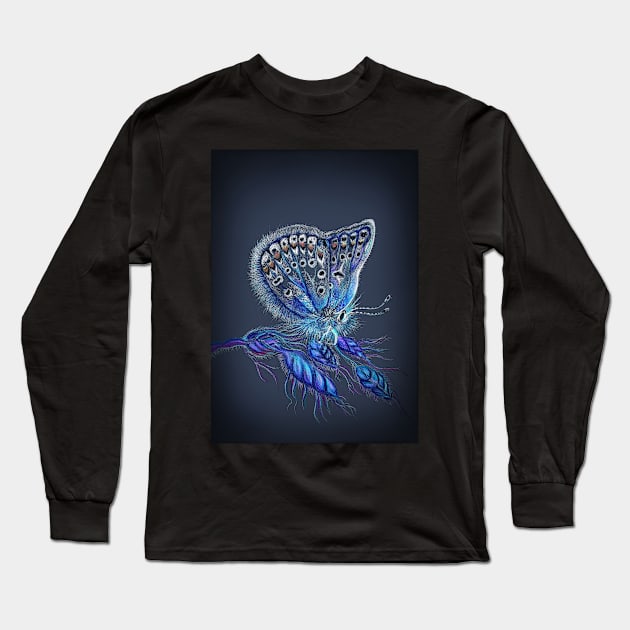 Blue Butterfly Long Sleeve T-Shirt by Neginmf